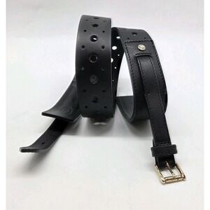 TOD'S Italian Classic Black Belt Gold Stirrup Buckle Equestrian Clasp BA22 Sz 30